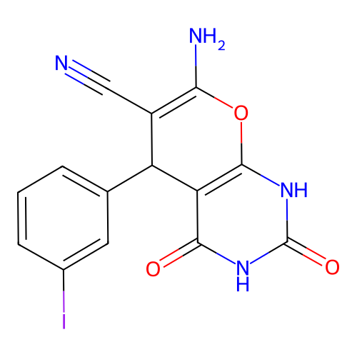 7-amino-5-(3-iodophenyl)-2,4-dioxo-2,3,4,5-tetrahydro-1H-pyrano[2,3-d]pyrimidine-6-carbonitrile structure