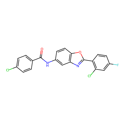 4-chloro-N-[2-(2-chloro-4-fluorophenyl)-1,3-benzoxazol-5-yl]benzamide structure
