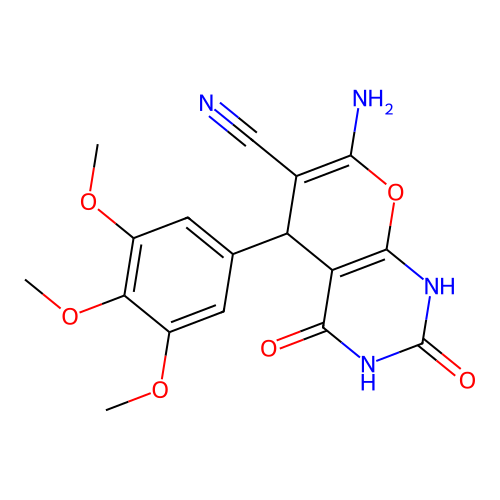 7-amino-2,4-dioxo-5-(3,4,5-trimethoxyphenyl)-2,3,4,5-tetrahydro-1H-pyrano[2,3-d]pyrimidine-6-carbonitrile structure
