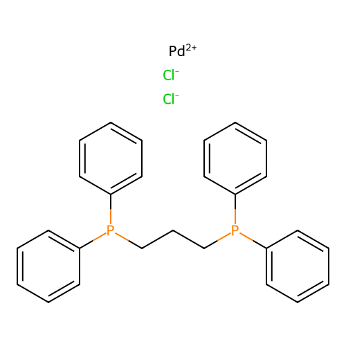 3-Diphenylphosphanylpropyl(diphenyl)phosphane;palladium(2+);dichloride structure