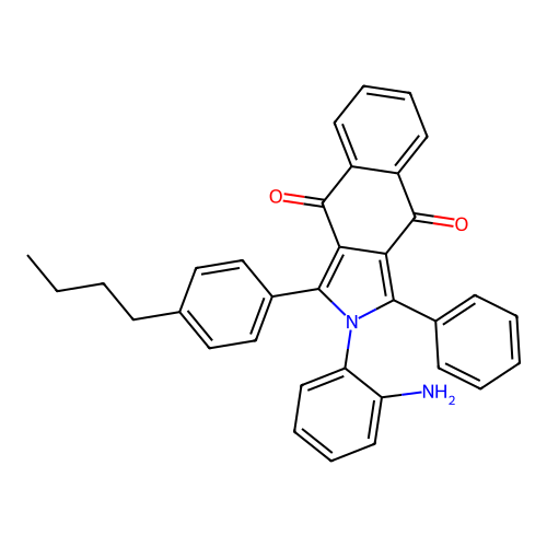 2-(2-aminophenyl)-1-(4-butylphenyl)-3-phenyl-2H-benzo[f]isoindole-4,9-dione structure