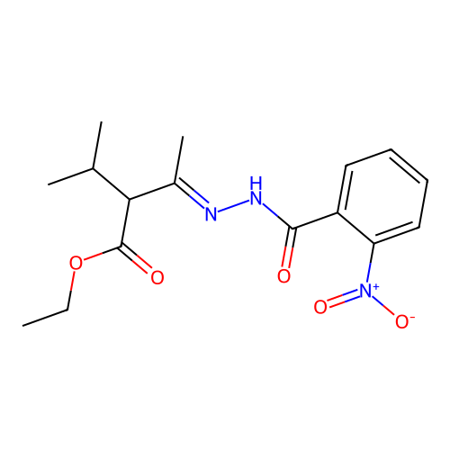 ethyl 2-(N-{2-nitrobenzoyl}ethanehydrazonoyl)-3-methylbutanoate structure