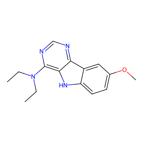 N,N-diethyl-8-methoxy-5H-pyrimido[5,4-b]indol-4-amine structure