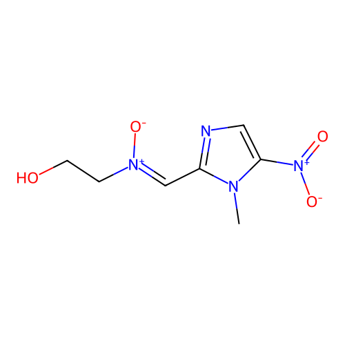 N-(2-hydroxyethyl)-1-(1-methyl-5-nitroimidazol-2-yl)methanimine oxide structure