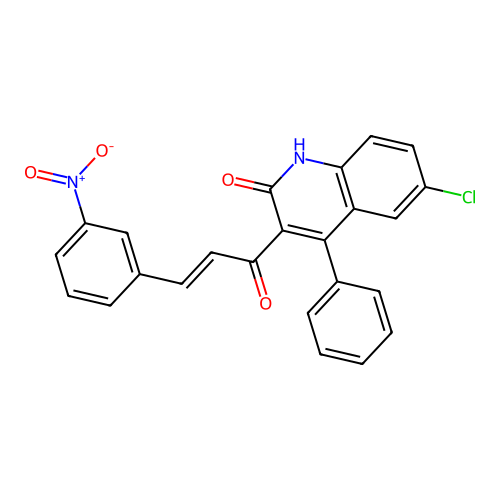 6-Chloro-3-[3-(3-nitro-phenyl)-acryloyl]-4-phenyl-1H-quinolin-2-one structure