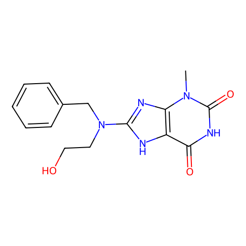 8-[benzyl(2-hydroxyethyl)amino]-3-methyl-3,7-dihydro-1H-purine-2,6-dione structure