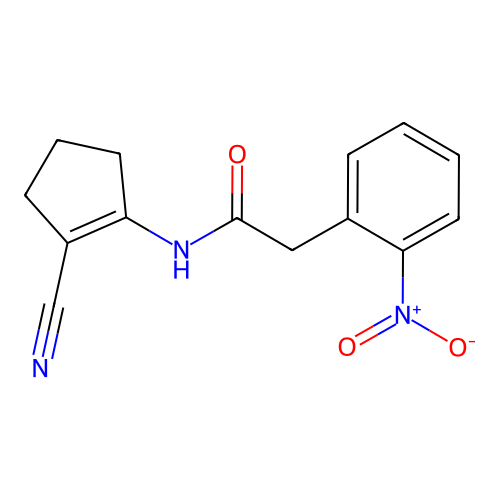 N-(2-cyanocyclopent-1-en-1-yl)-2-(2-nitrophenyl)acetamide structure