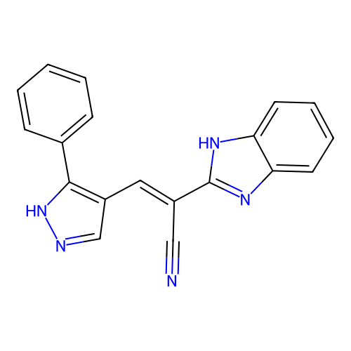 (2E)-2-(1H-benzimidazol-2-yl)-3-(3-phenyl-1H-pyrazol-4-yl)prop-2-enenitrile structure