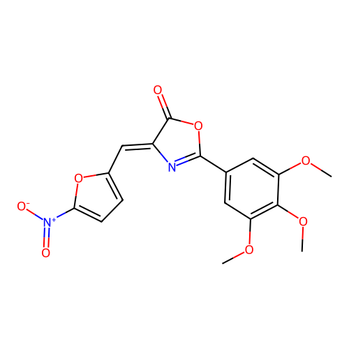 (4Z)-4-[(5-nitrofuran-2-yl)methylidene]-2-(3,4,5-trimethoxyphenyl)-1,3-oxazol-5(4H)-one structure