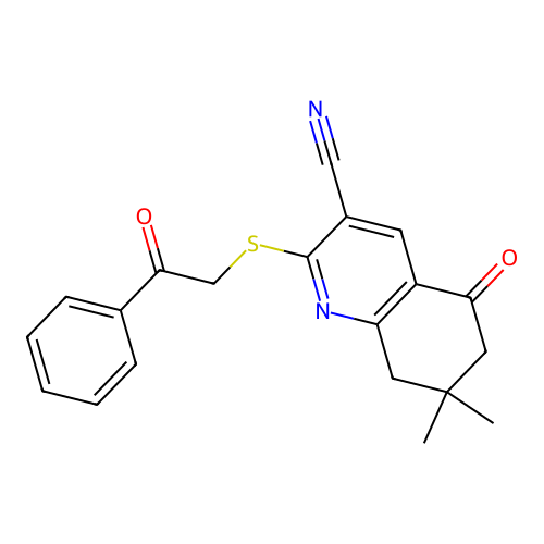 7,7-dimethyl-5-oxo-2-[(2-oxo-2-phenylethyl)sulfanyl]-5,6,7,8-tetrahydroquinoline-3-carbonitrile structure