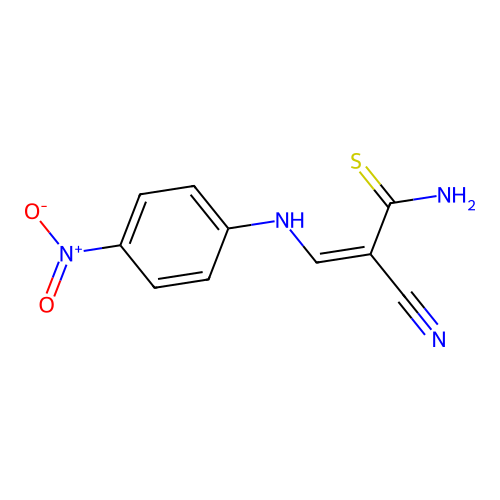 (2Z)-2-cyano-3-[(4-nitrophenyl)amino]prop-2-enethioamide structure