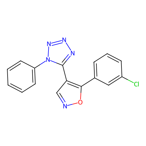 5-[5-(3-chlorophenyl)-4-isoxazolyl]-1-phenyl-1H-tetraazole structure