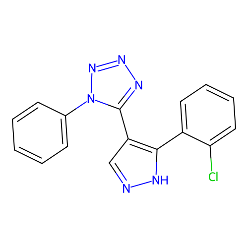5-[5-(2-chlorophenyl)-1H-pyrazol-4-yl]-1-phenyl-1H-tetraazole structure