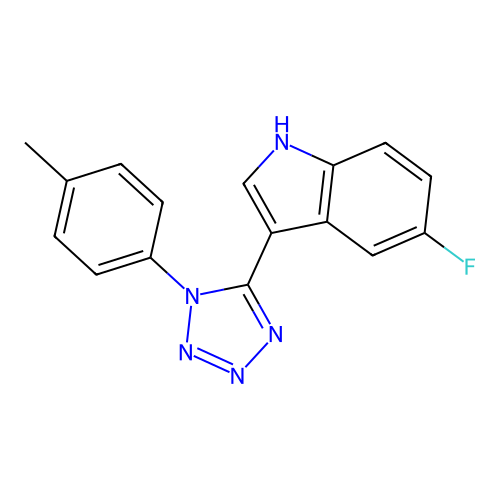5-fluoro-3-[1-(4-methylphenyl)-1H-tetraazol-5-yl]-1H-indole structure