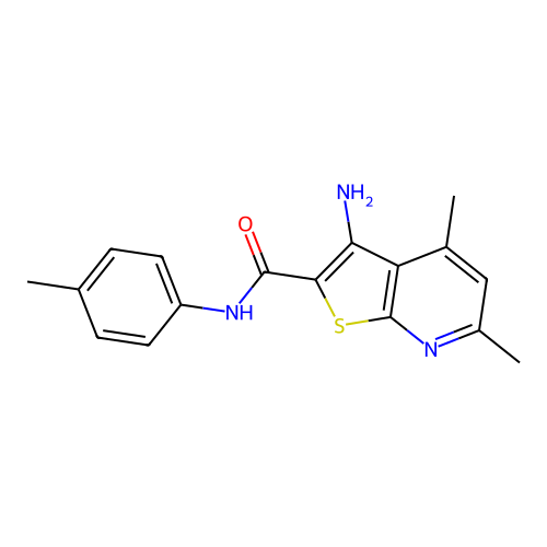 3-amino-4,6-dimethyl-N-(4-methylphenyl)thieno[2,3-b]pyridine-2-carboxamide structure