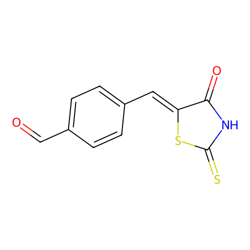4-[(Z)-(4-oxo-2-sulfanylidene-1,3-thiazolidin-5-ylidene)methyl]benzaldehyde structure