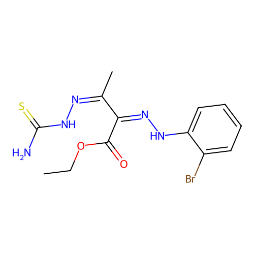 ethyl (2Z,3Z)-2-[(2-bromophenyl)hydrazinylidene]-3-(carbamothioylhydrazinylidene)butanoate structure