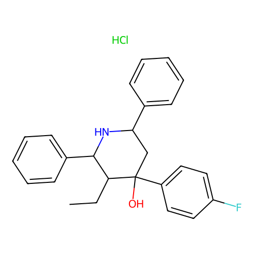 3-Ethyl-4-(4-fluoro-phenyl)-2,6-diphenyl-piperidin-4-ol structure