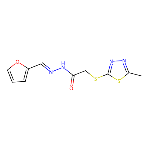 (E)-N'-(furan-2-ylmethylene)-2-((5-methyl-1,3,4-thiadiazol-2-yl)thio)acetohydrazide structure