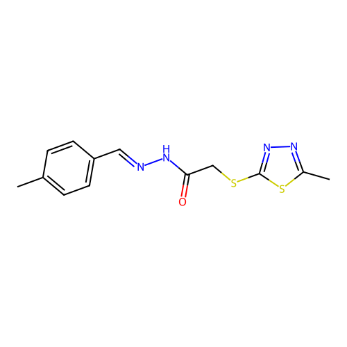 (E)-2-((5-methyl-1,3,4-thiadiazol-2-yl)thio)-N'-(4-methylbenzylidene)acetohydrazide structure