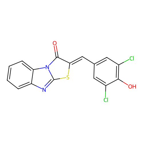(Z)-2-(3,5-dichloro-4-hydroxybenzylidene)benzo[4,5]imidazo[2,1-b]thiazol-3(2H)-one structure