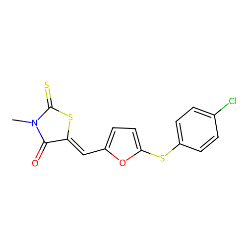(5Z)-5-({5-[(4-chlorophenyl)sulfanyl]furan-2-yl}methylidene)-3-methyl-2-thioxo-1,3-thiazolidin-4-one structure