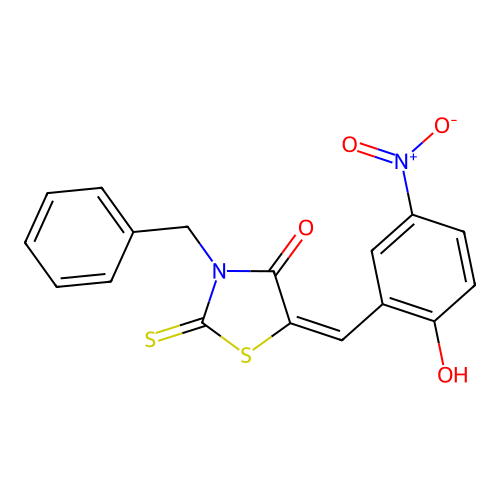 (5E)-3-benzyl-5-(2-hydroxy-5-nitrobenzylidene)-2-thioxo-1,3-thiazolidin-4-one structure