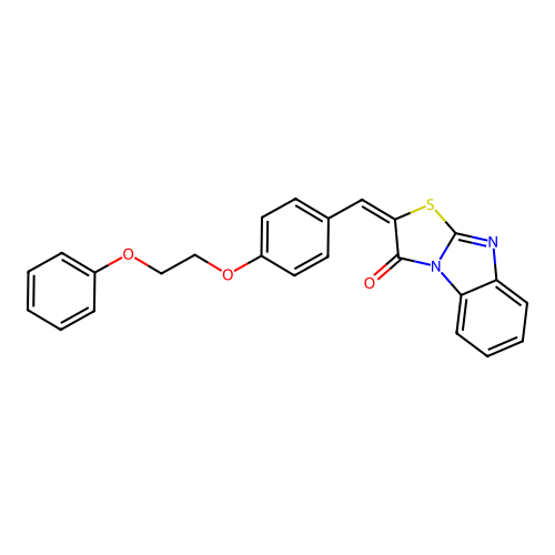 (E)-2-(4-(2-phenoxyethoxy)benzylidene)benzo[4,5]imidazo[2,1-b]thiazol-3(2H)-one structure