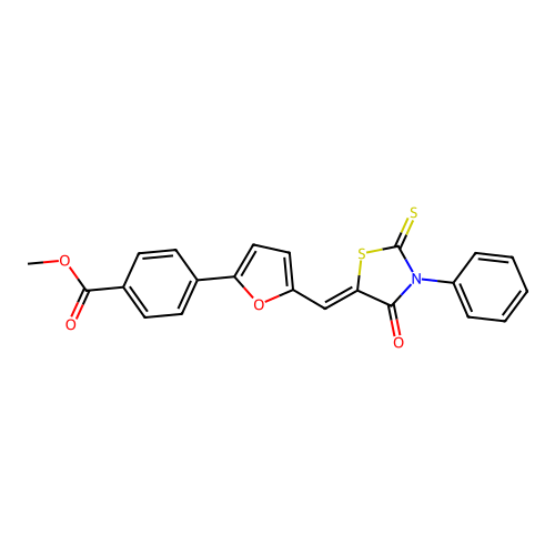 (Z)-methyl 4-(5-((4-oxo-3-phenyl-2-thioxothiazolidin-5-ylidene)methyl)furan-2-yl)benzoate structure