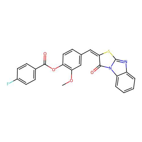 (E)-2-methoxy-4-((3-oxobenzo[4,5]imidazo[2,1-b]thiazol-2(3H)-ylidene)methyl)phenyl 4-fluorobenzoate structure