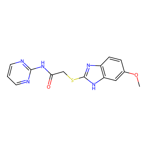 2-[(5-methoxy-1H-benzimidazol-2-yl)sulfanyl]-N-(pyrimidin-2-yl)acetamide structure
