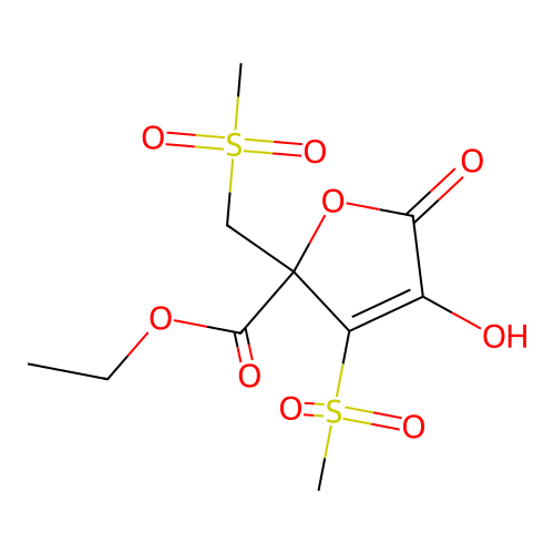 Ethyl 4-hydroxy-3-methylsulfonyl-2-(methylsulfonylmethyl)-5-oxo-furan-2-carboxylate structure
