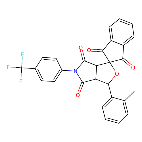 1-(2-methylphenyl)-5-[4-(trifluoromethyl)phenyl]spiro[3a,6a-dihydro-1H-furo[3,4-c]pyrrole-3,2'-indene]-1',3',4,6-tetrone structure