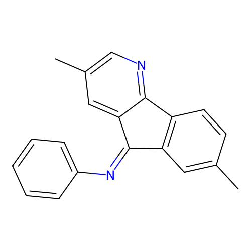 N-[(5E)-3,7-dimethyl-5H-indeno[1,2-b]pyridin-5-ylidene]aniline structure