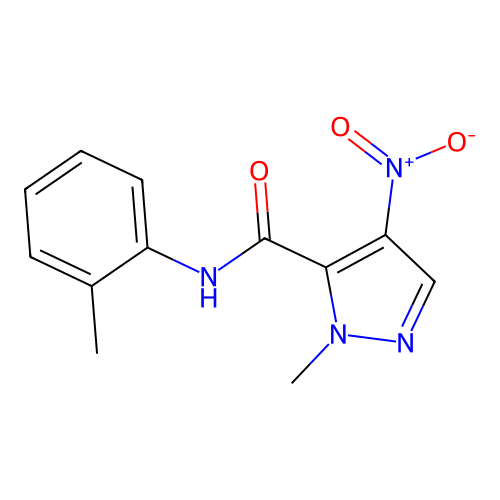 1-methyl-N-(2-methylphenyl)-4-nitro-1H-pyrazole-5-carboxamide structure