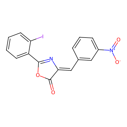 (Z)-2-(2-iodophenyl)-4-(3-nitrobenzylidene)oxazol-5(4H)-one structure