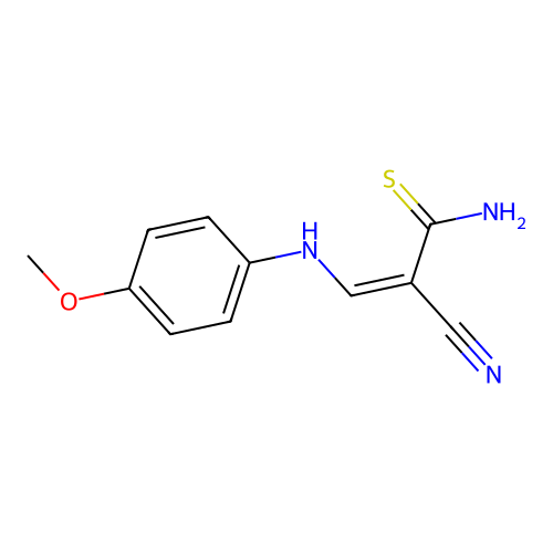 (Z)-2-cyano-3-((4-methoxyphenyl)amino)prop-2-enethioamide structure