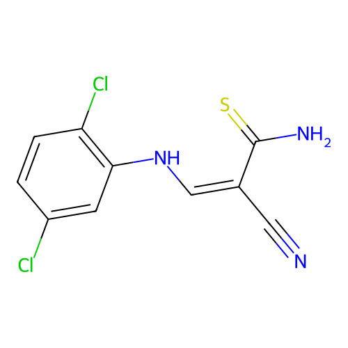 (Z)-2-cyano-3-((2,5-dichlorophenyl)amino)prop-2-enethioamide structure