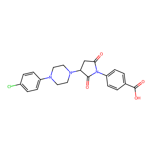 4-{3-[4-(4-Chlorophenyl)piperazin-1-yl]-2,5-dioxopyrrolidin-1-yl}benzoic acid structure