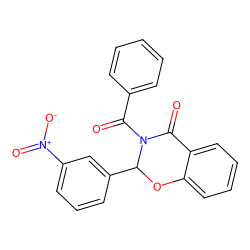 2-(3-nitrophenyl)-3-(phenylcarbonyl)-2,3-dihydro-4H-1,3-benzoxazin-4-one structure