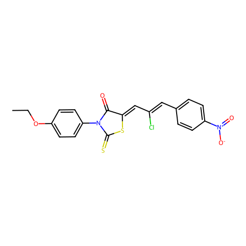 (5Z)-5-[(2Z)-2-chloro-3-(4-nitrophenyl)prop-2-en-1-ylidene]-3-(4-ethoxyphenyl)-2-thioxo-1,3-thiazolidin-4-one structure