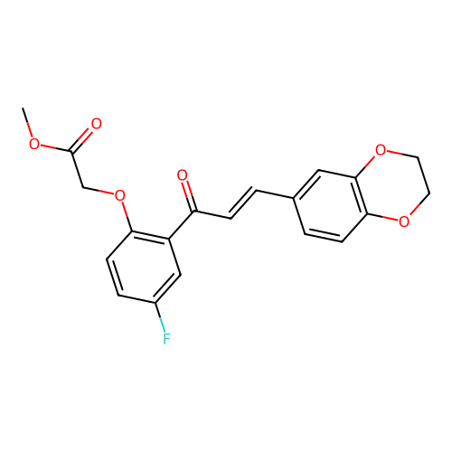 (E)-methyl 2-(2-(3-(2,3-dihydrobenzo[b][1,4]dioxin-6-yl)acryloyl)-4-fluorophenoxy)acetate structure