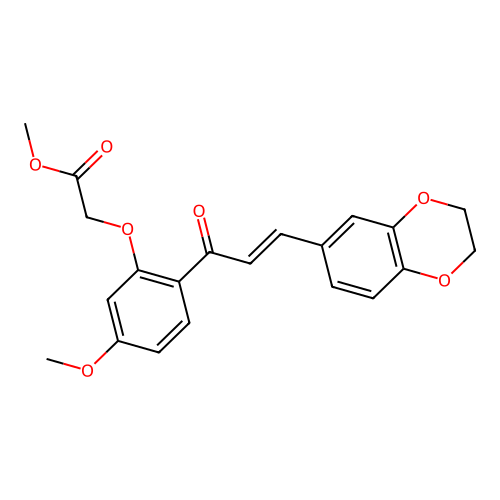 (E)-methyl 2-(2-(3-(2,3-dihydrobenzo[b][1,4]dioxin-6-yl)acryloyl)-5-methoxyphenoxy)acetate structure
