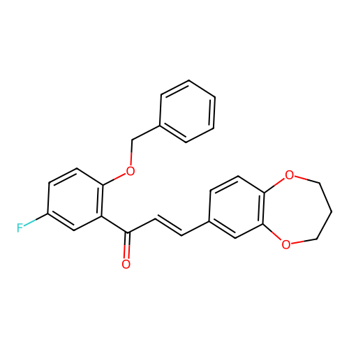 (2E)-1-[2-(benzyloxy)-5-fluorophenyl]-3-(3,4-dihydro-2H-1,5-benzodioxepin-7-yl)prop-2-en-1-one structure