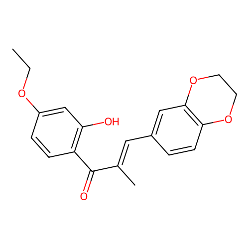 (E)-3-(2,3-dihydrobenzo[b][1,4]dioxin-6-yl)-1-(4-ethoxy-2-hydroxyphenyl)-2-methylprop-2-en-1-one structure