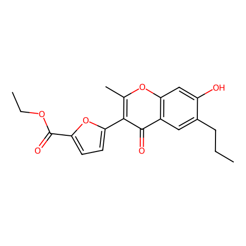 ethyl 5-(7-hydroxy-2-methyl-4-oxo-6-propyl-4H-chromen-3-yl)furan-2-carboxylate structure