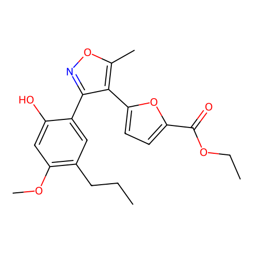 ethyl 5-(3-(2-hydroxy-4-methoxy-5-propylphenyl)-5-methylisoxazol-4-yl)furan-2-carboxylate structure