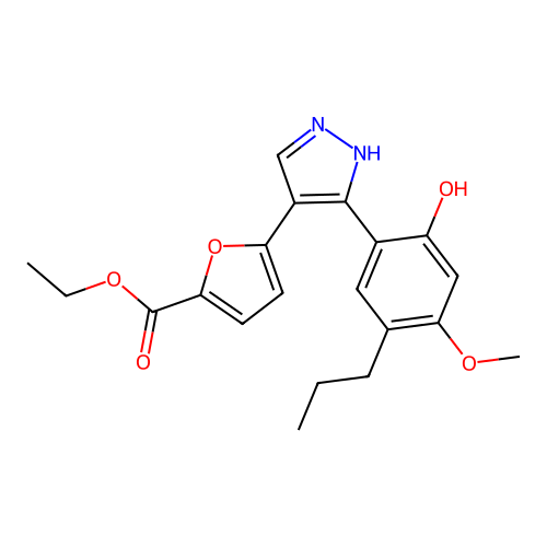 ethyl 5-[(3Z)-3-(4-methoxy-6-oxo-3-propylcyclohexa-2,4-dien-1-ylidene)-1,2-dihydropyrazol-4-yl]furan-2-carboxylate structure