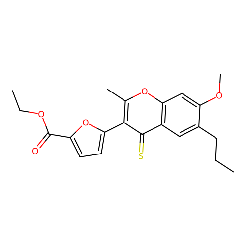 ethyl 5-(7-methoxy-2-methyl-6-propyl-4-thioxo-4H-chromen-3-yl)furan-2-carboxylate structure