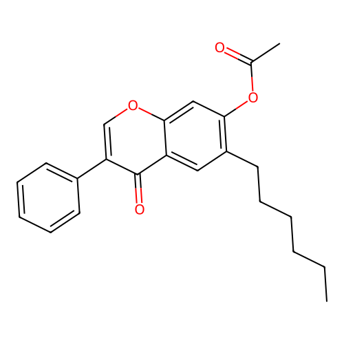 6-hexyl-4-oxo-3-phenyl-4H-chromen-7-yl acetate structure